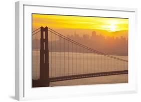 Sillouette of the Golden Gate Bridge and San Francisco Skyline at Sunrise-Miles-Framed Photographic Print