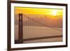 Sillouette of the Golden Gate Bridge and San Francisco Skyline at Sunrise-Miles-Framed Photographic Print