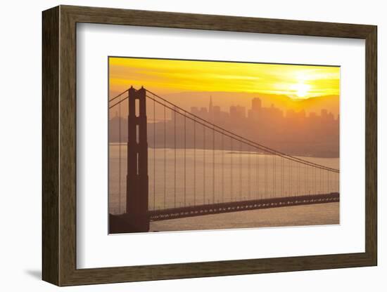 Sillouette of the Golden Gate Bridge and San Francisco Skyline at Sunrise-Miles-Framed Photographic Print