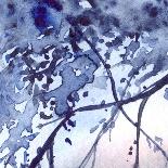 Watercolor Navy Blue Foliage Abstract Texture Background-Silmairel-Mounted Art Print