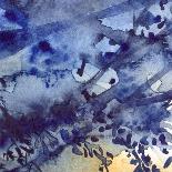 Watercolor Navy Blue Foliage Abstract Texture Background-Silmairel-Mounted Art Print