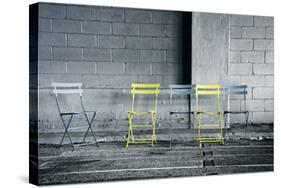 Silver and Yellow Chairs-null-Stretched Canvas