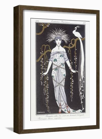 Silver Brocade Evening Dress and Wig - Illustration by George Barbier (1882-1932). in “” Journal De-Georges Barbier-Framed Giclee Print