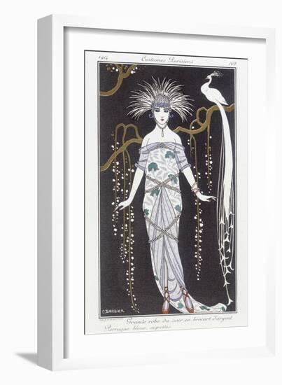 Silver Brocade Evening Dress and Wig - Illustration by George Barbier (1882-1932). in “” Journal De-Georges Barbier-Framed Giclee Print