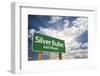 Silver Bullet Just ahead Green Road Sign with Dramatic Clouds, Sun Rays and Sky.-Andy Dean Photography-Framed Photographic Print