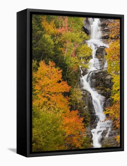 Silver Cascade Waterfall in White Mountains in Autumn, Crawford Notch State Park, New Hampshire-Jerry & Marcy Monkman-Framed Stretched Canvas