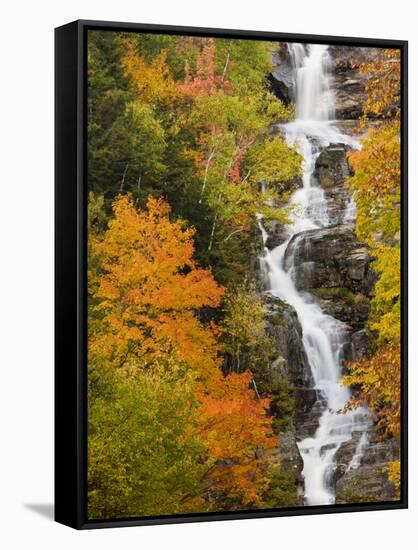 Silver Cascade Waterfall in White Mountains in Autumn, Crawford Notch State Park, New Hampshire-Jerry & Marcy Monkman-Framed Stretched Canvas