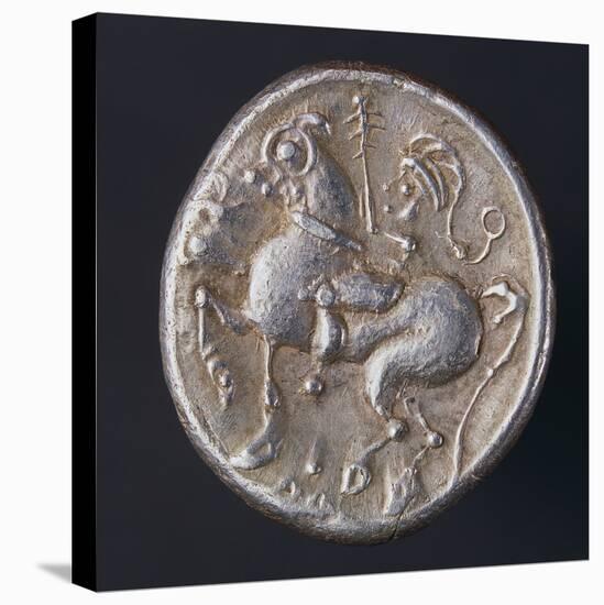 Silver Celtic Tetradrachm of Celts of Danube, Back Side Depicting Horseman-null-Stretched Canvas