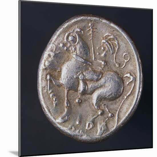 Silver Celtic Tetradrachm of Celts of Danube, Back Side Depicting Horseman-null-Mounted Giclee Print