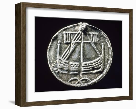 Silver Coin Bearing Image of Drakkar Boat, from Birka, Lake Marelen, Sweden, Viking Coins-null-Framed Giclee Print
