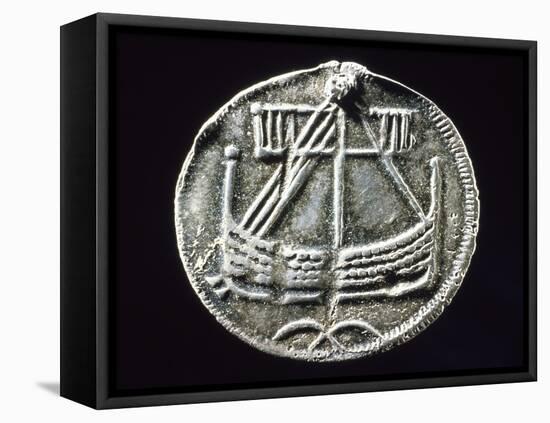 Silver Coin Bearing Image of Drakkar Boat, from Birka, Lake Marelen, Sweden, Viking Coins-null-Framed Stretched Canvas