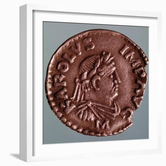 Silver Denarius Depicting Charlemagne, Recto Imperial Coins, 9th Century-null-Framed Giclee Print