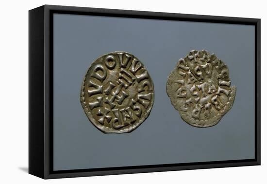 Silver Denarius of Ludwig II and Angilberga, Recto and Verso, with Crosses, Imperial Coins-null-Framed Stretched Canvas