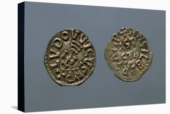 Silver Denarius of Ludwig II and Angilberga, Recto and Verso, with Crosses, Imperial Coins-null-Stretched Canvas