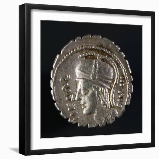 Silver Denarius with Notches from Roman Republic Bearing Head of Goddess-null-Framed Premium Giclee Print