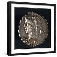 Silver Denarius with Notches from Roman Republic Bearing Head of Juno Sospita-null-Framed Giclee Print