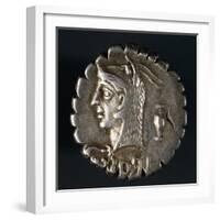 Silver Denarius with Notches from Roman Republic Bearing Head of Juno Sospita-null-Framed Giclee Print