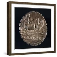 Silver Denarius with Notches from Roman Republic Depicting Chariot, Verso, Roman Coins-null-Framed Giclee Print