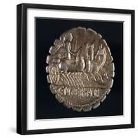 Silver Denarius with Notches from Roman Republic Depicting Chariot, Verso, Roman Coins-null-Framed Giclee Print