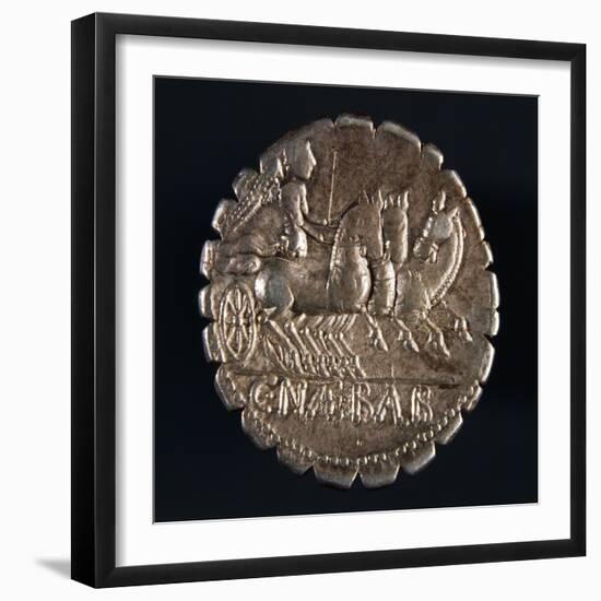 Silver Denarius with Notches from Roman Republic Depicting Chariot, Verso, Roman Coins-null-Framed Giclee Print