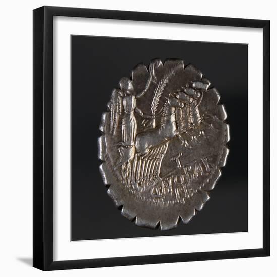 Silver Denarius with Notches from Roman Republic with Chariot, Verso, Roman Coins-null-Framed Giclee Print