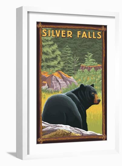 Silver Falls State Park, Oregon - Bear in Forest-Lantern Press-Framed Art Print