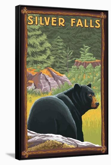 Silver Falls State Park, Oregon - Bear in Forest-Lantern Press-Framed Stretched Canvas