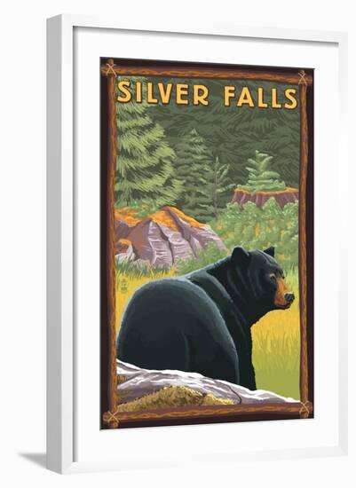 Silver Falls State Park, Oregon - Bear in Forest-Lantern Press-Framed Art Print