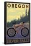 Silver Falls State Park, Oregon - Bicycle Scene-Lantern Press-Framed Stretched Canvas
