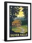 Silver Falls State Park, Oregon - Cabin in Woods-Lantern Press-Framed Art Print