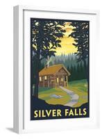 Silver Falls State Park, Oregon - Cabin in Woods-Lantern Press-Framed Art Print