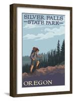 Silver Falls State Park, Oregon - Hiking Scene-Lantern Press-Framed Art Print