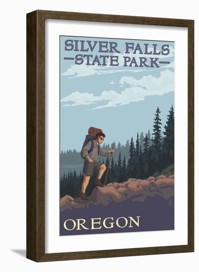 Silver Falls State Park, Oregon - Hiking Scene-Lantern Press-Framed Art Print