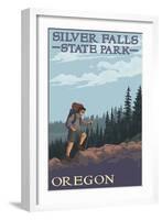 Silver Falls State Park, Oregon - Hiking Scene-Lantern Press-Framed Art Print