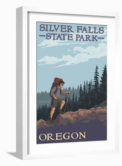 Silver Falls State Park, Oregon - Hiking Scene-Lantern Press-Framed Art Print