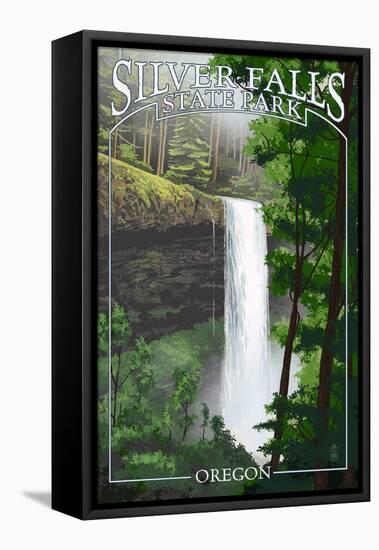 Silver Falls State Park, Oregon - South Falls-Lantern Press-Framed Stretched Canvas