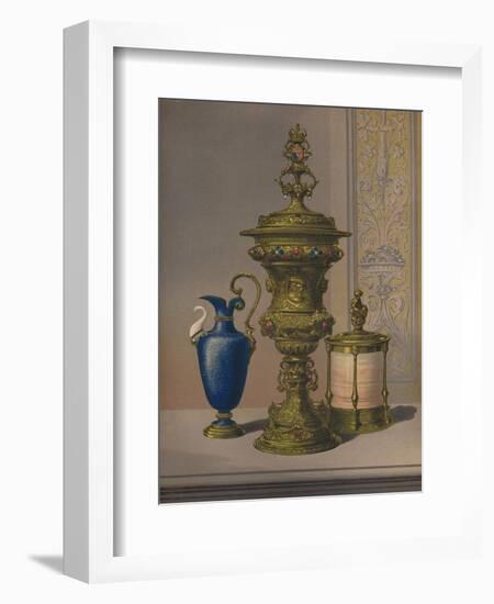 'Silver Gilt & Jewelled Vase, Porcelain Vase, Cigar Casket', 1863-Robert Dudley-Framed Giclee Print