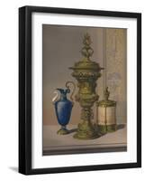 'Silver Gilt & Jewelled Vase, Porcelain Vase, Cigar Casket', 1863-Robert Dudley-Framed Giclee Print
