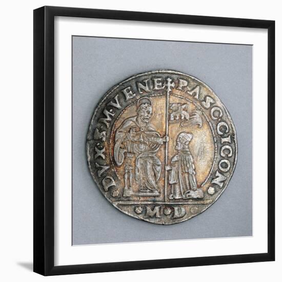 Silver Giustina, Valued at Eight Lire, or 160 Soldi, Minted in Venice under Doge Pasquale Cicogna-null-Framed Giclee Print