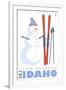 Silver Mountain, Idaho, Snowman with Skis-Lantern Press-Framed Art Print