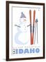 Silver Mountain, Idaho, Snowman with Skis-Lantern Press-Framed Art Print