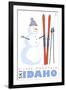 Silver Mountain, Idaho, Snowman with Skis-Lantern Press-Framed Art Print