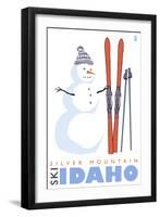 Silver Mountain, Idaho, Snowman with Skis-Lantern Press-Framed Art Print