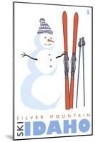 Silver Mountain, Idaho, Snowman with Skis-Lantern Press-Mounted Art Print