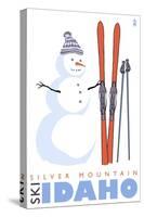 Silver Mountain, Idaho, Snowman with Skis-Lantern Press-Stretched Canvas