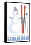 Silver Mountain, Idaho, Snowman with Skis-Lantern Press-Framed Stretched Canvas