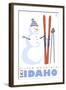 Silver Mountain, Idaho, Snowman with Skis-Lantern Press-Framed Art Print