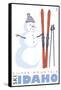 Silver Mountain, Idaho, Snowman with Skis-Lantern Press-Framed Stretched Canvas