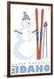 Silver Mountain, Idaho, Snowman with Skis-Lantern Press-Framed Art Print