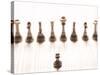 Silver Pawn on Newspaper Stock Market Report with Line of Chess Pieces-null-Stretched Canvas